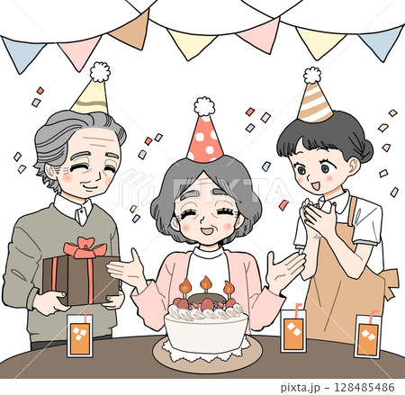 誕生日パーティをする高齢者 128485486