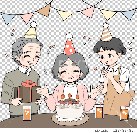 誕生日パーティをする高齢者 128485486