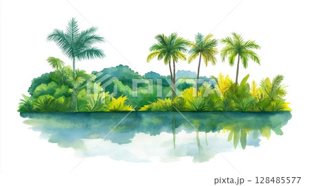 Amazon basin. Amazon basin hand drawn watercolor illustration 128485577