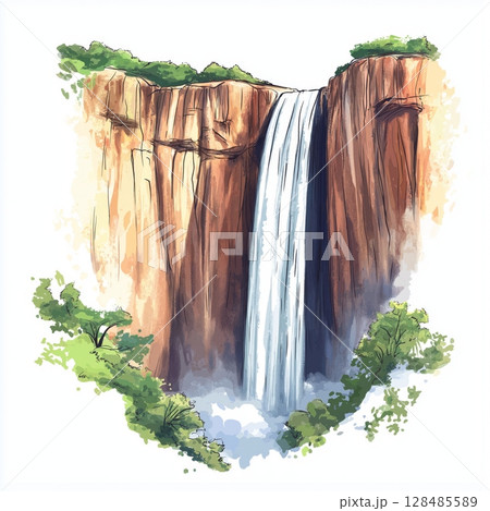 Angel Falls. Angel Falls hand drawn watercolor illustration Angel Falls. Angel Falls hand drawn watercolor illustration 128485589