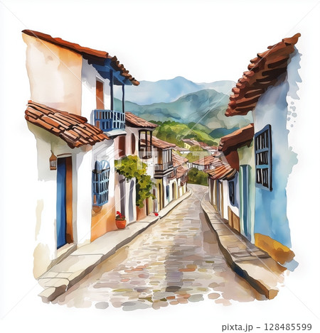 Barichara. Barichara hand drawn watercolor illustration 128485599