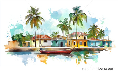 Bartica. Bartica hand drawn watercolor illustration 128485601