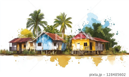 Bartica. Bartica hand drawn watercolor illustration 128485602