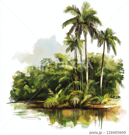 Brownsberg Nature Park. Brownsberg Nature Park hand drawn watercolor illustration Brownsberg Nature Park. Brownsberg Nature Park hand drawn watercolor illustration 128485609