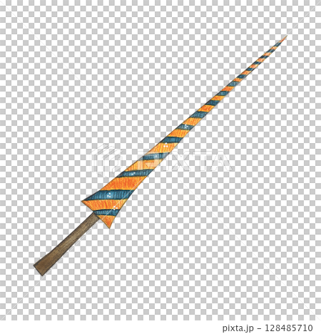 Spear, medieval weapon, for knightly tournaments. Watercolor illustration hand drawn, cartoon. Drawing for stickers, scrapbooking. Knight, warrior, spear, weapon, history Spear, medieval weapon, for knightly tournaments. Watercolor illustration hand drawn, cartoon. Drawing for stickers, scrapbooking. Knight, warrior, spear, weapon, history 128485710