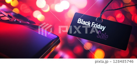 A Black Friday sale tag with a bright background and free space for promotional text 128485746