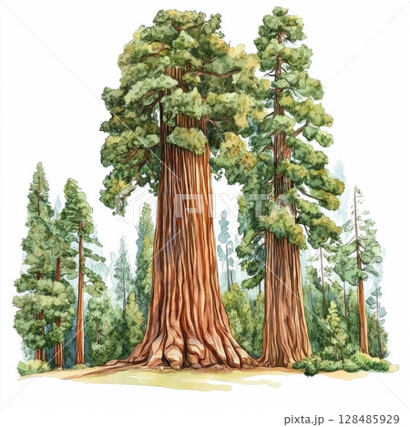 Sequoia National Park. Sequoia National Park hand drawn watercolor illustration Sequoia National Park. Sequoia National Park hand drawn watercolor illustration 128485929