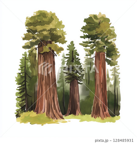 Sequoia National Park. Sequoia National Park hand drawn watercolor illustration 128485931