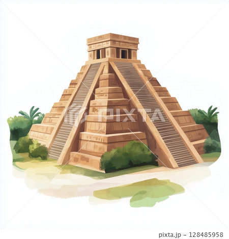 Teotihuacan. Teotihuacan hand drawn watercolor illustration 128485958