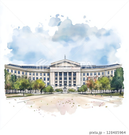 The Pentagon. The Pentagon hand drawn watercolor illustration The Pentagon. The Pentagon hand drawn watercolor illustration 128485964
