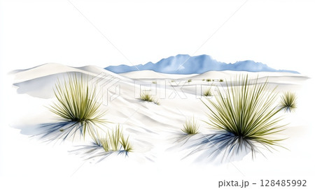 White Sands National Park. White Sands National Park hand drawn watercolor illustration 128485992