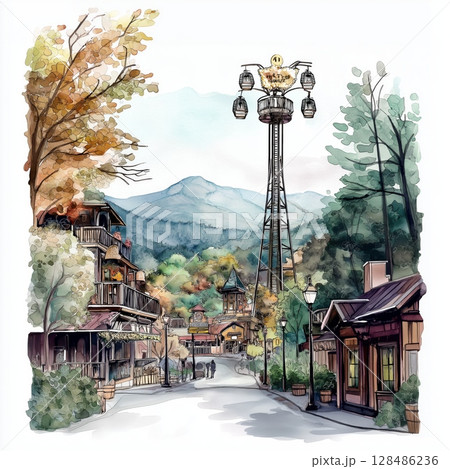 Dollywood. Dollywood hand drawn watercolor illustration 128486236