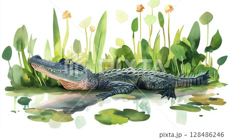 Everglades National Park. Everglades National Park hand drawn watercolor illustration 128486246