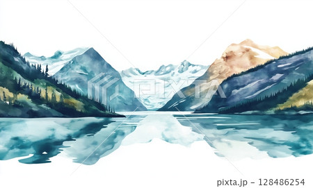 Glacier Bay National Park. Glacier Bay National Park hand drawn watercolor illustration 128486254