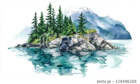 Kenai Fjords National Park. Kenai Fjords National Park hand drawn watercolor illustration Kenai Fjords National Park. Kenai Fjords National Park hand drawn watercolor illustration 128486288