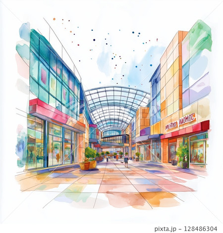 Mall of America. Mall of America hand drawn watercolor illustration 128486304