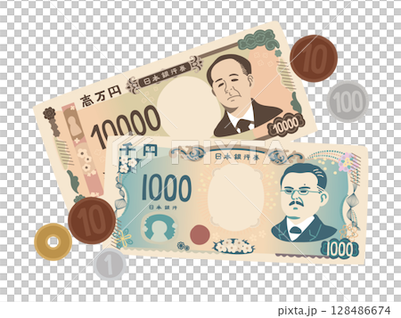 鈔票和硬幣現金插圖 128486674