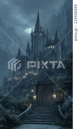castle in gothic style dark tones of the night castle in gothic style dark tones of the night 128486889