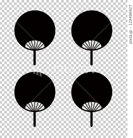黒いうちわのシルエットイラストセット 128486927