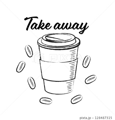 Chalk Sketch illustration Take Away Coffee Cup 128487315