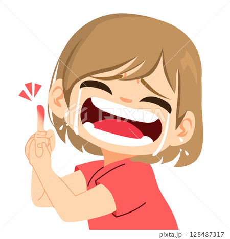 Child Crying Holding Hurt Hand Vector Illustration 128487317