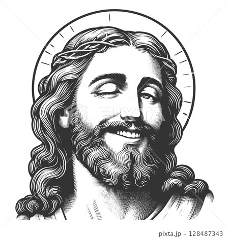 Smiling Winking Jesus Christ vector illustration Smiling Winking Jesus Christ vector illustration 128487343