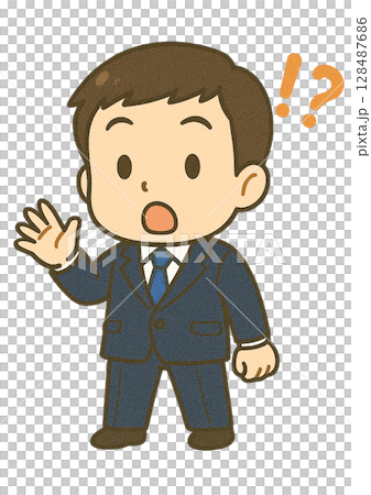 一位男商人驚訝地舉起手 一位男商人驚訝地舉起手 128487686