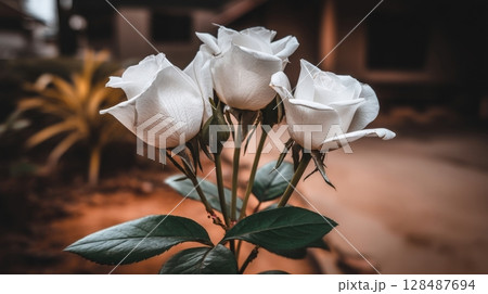 white roses in the garden white roses in the garden 128487694