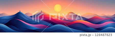 sunset over the lake 128487823