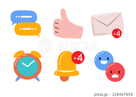 Social media notification and alert icon set Social media notification and alert icon set 128487859