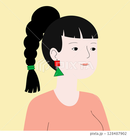 Woman with Braided Hair and Geometric Earrings 128487902