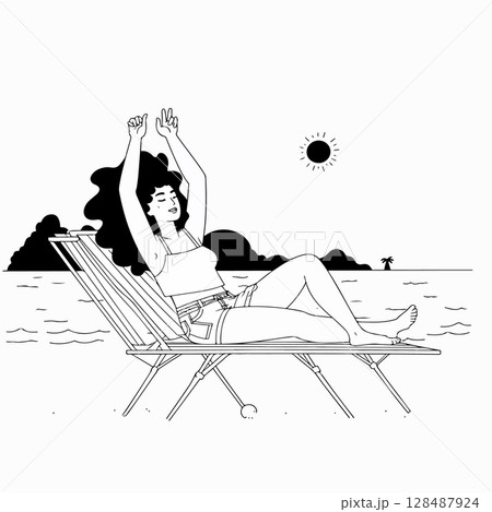 Woman Relaxing on Beach Chair 128487924