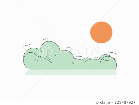 Stylized Cloud and Sun Illustration 128487927