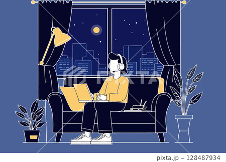 Remote Work at Night 128487934