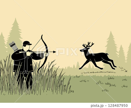 Archer Aiming at a Deer 128487950