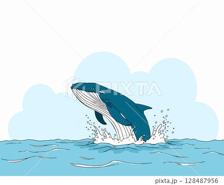 Whale breaching the ocean surface 128487956