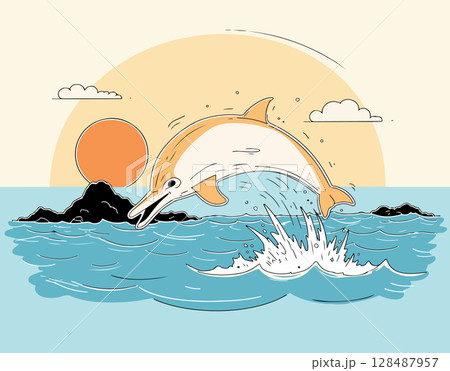 Dolphin Leaping from the Ocean at Sunset 128487957