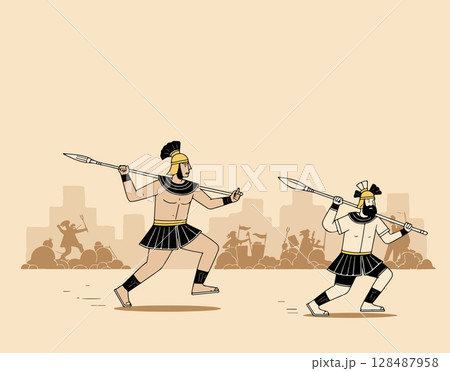 Ancient Warriors Preparing for Battle 128487958