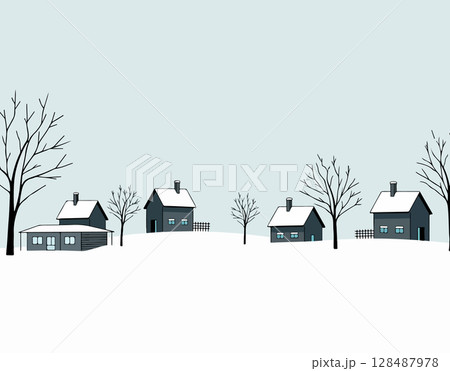 Winter Village Scene 128487978