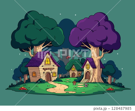 Cartoon Fairy Tale Village 128487985