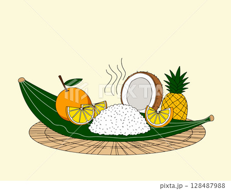 Tropical Fruit Platter with Rice 128487988