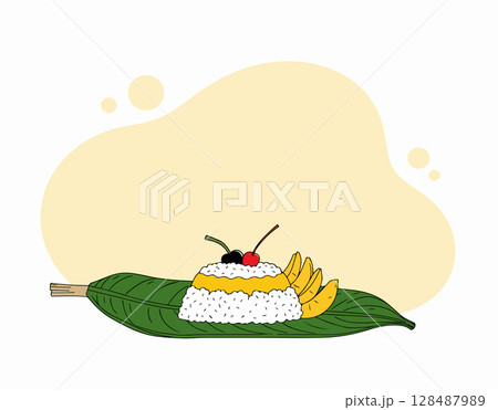 Mango Sticky Rice with Cherries 128487989