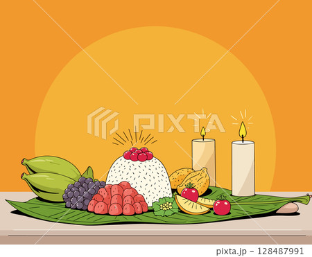 Filipino Fruit Offering with Candles 128487991