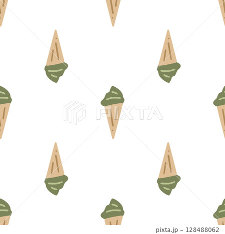Seamless Matcha Ice Cream Pattern 128488062