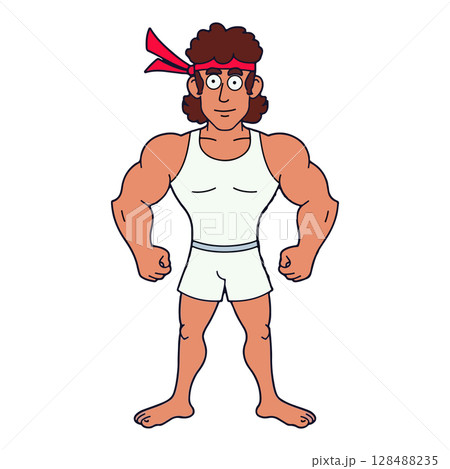 Cartoon Athlete with Red Headband Cartoon Athlete with Red Headband 128488235