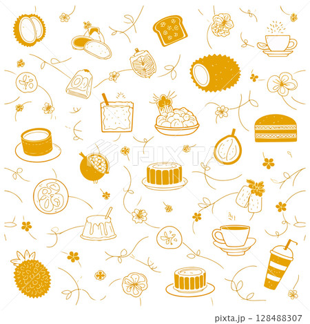 Orange Food and Drink Doodle Pattern Orange Food and Drink Doodle Pattern 128488307