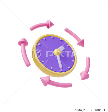 3d Clock with Round Arrows Around Time Keeping Concept Cartoon Design Style Isolated on a White Background. Vector illustration 128488491