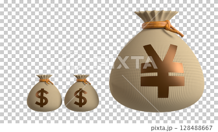Two yen bags and a dollar bag 128488667