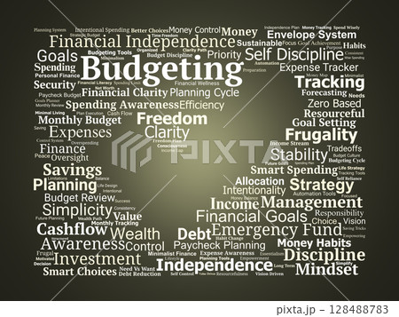 Budgeting Word Cloud. Key Terms That Empower Financial Independence and Life Freedom 128488783
