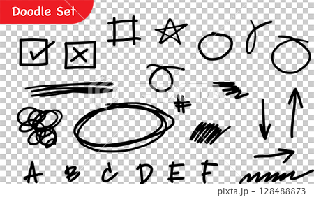Hand-Drawn Doodle Elements Set, Sketch Style Collection Hand-Drawn Doodle Elements Set, Sketch Style Collection 128488873